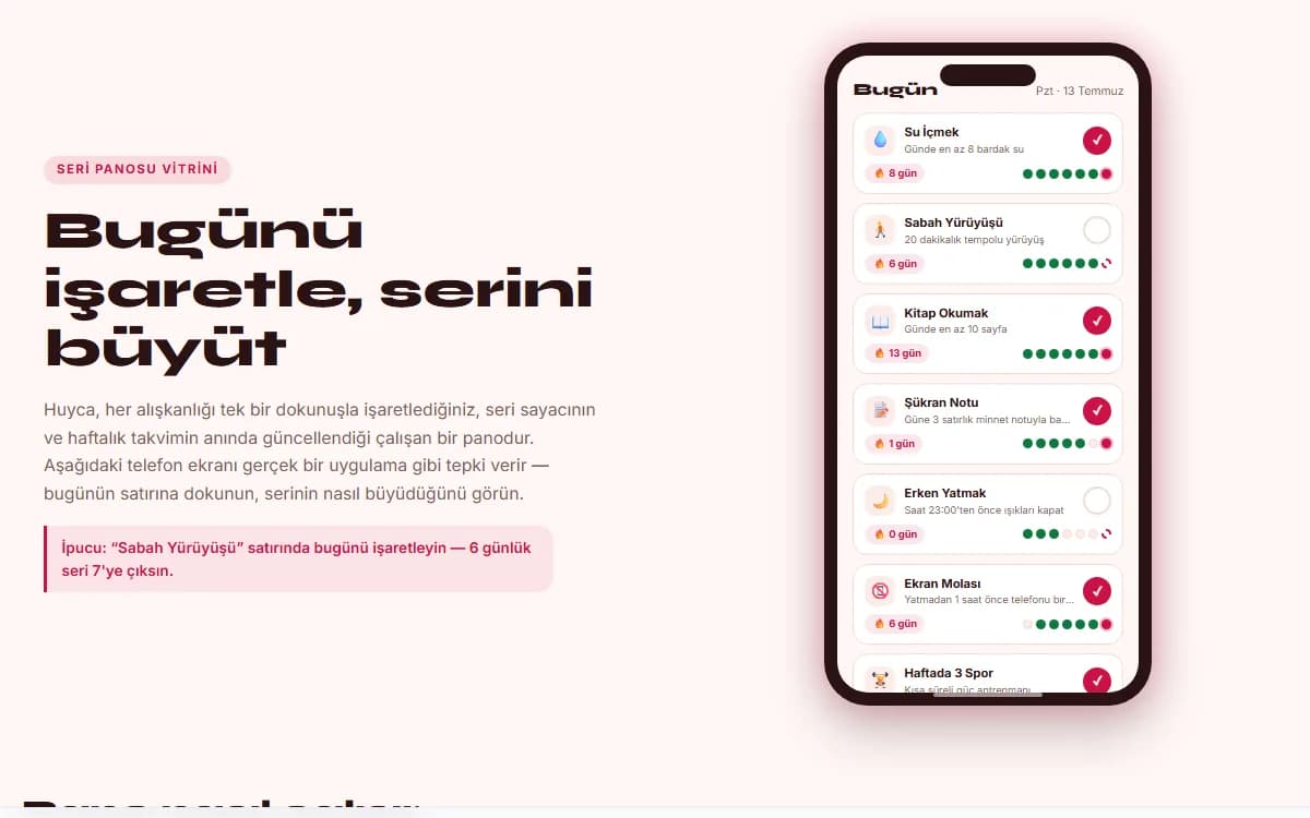 Alışkanlık Takip Uygulaması — Seri Panosu Vitrini ekran görüntüsü