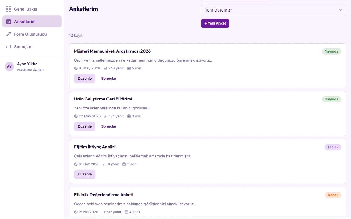 Anket & Form — Veri Toplama Platformu ekran görüntüsü