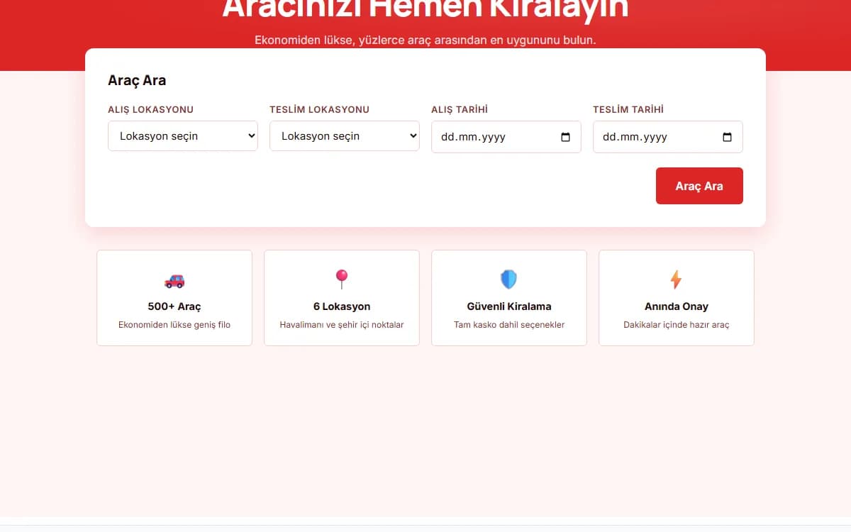 Araç Kiralama — Filo Arama ve Rezervasyon ekran görüntüsü
