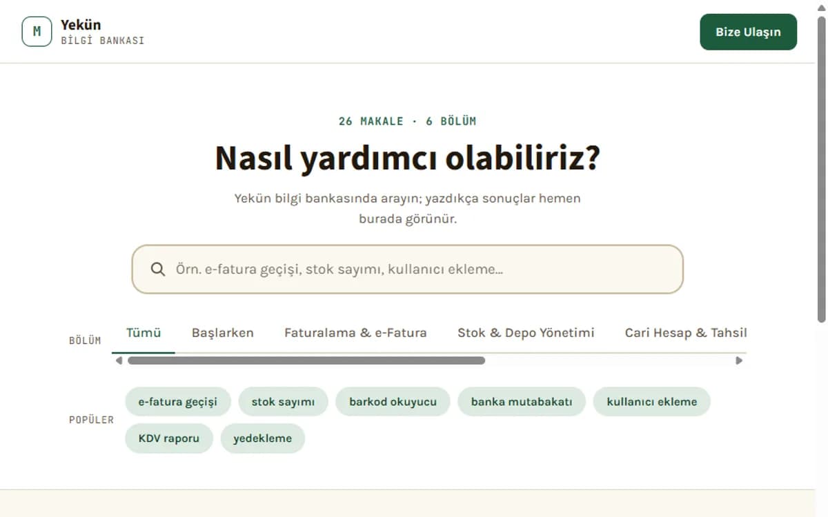 Bilgi Bankası — Arama Odaklı Destek Merkezi ekran görüntüsü