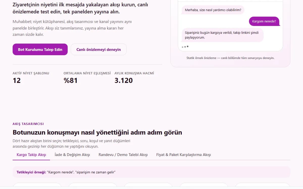Chatbot Oluşturucu — Satış ve Destek Asistanı ekran görüntüsü
