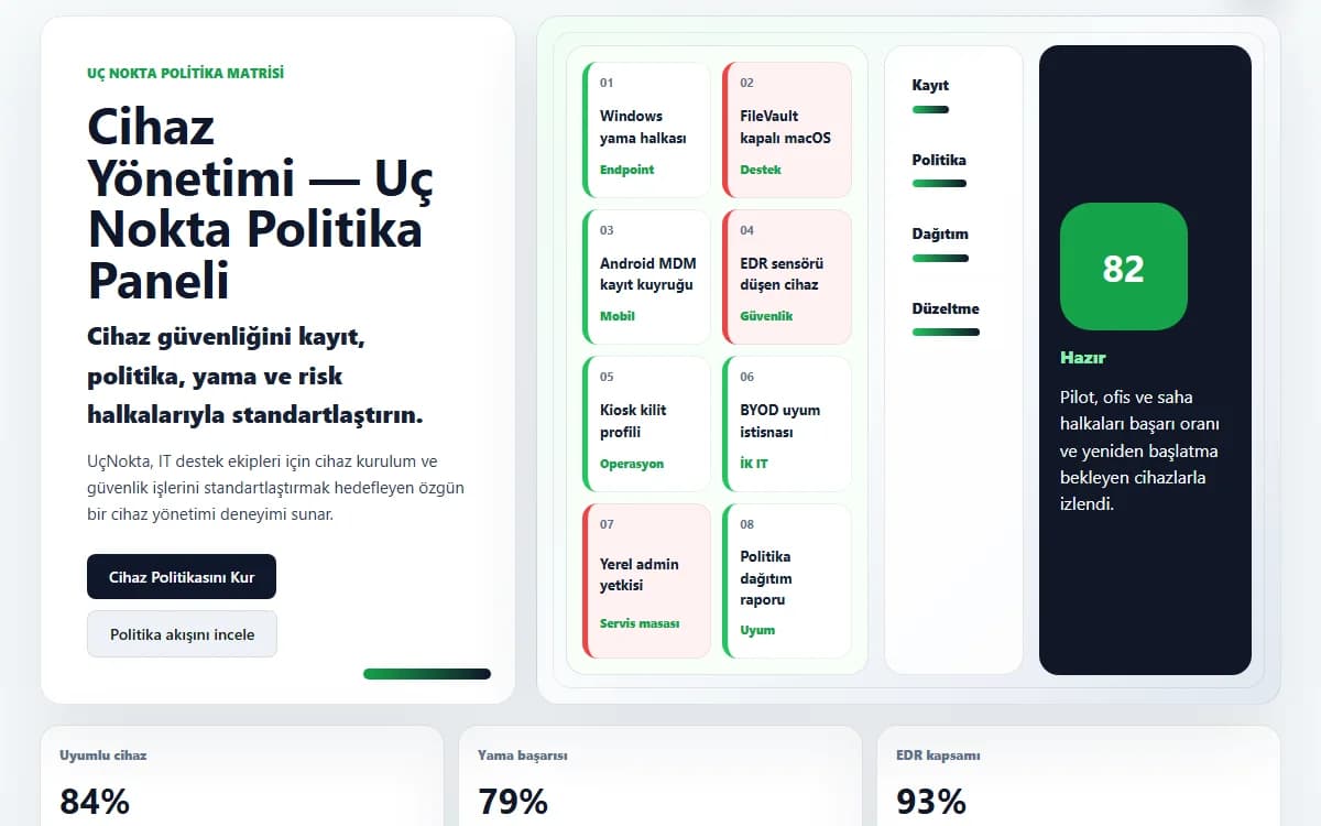 Cihaz Yönetimi — Uç Nokta Politika Paneli ekran görüntüsü