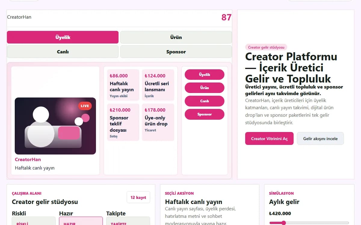 Creator Platformu — İçerik Üretici Gelir ve Topluluk ekran görüntüsü