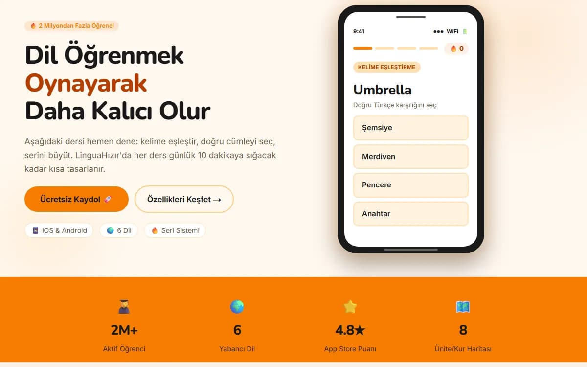Dil Öğrenme Uygulaması — Eğitim Vitrini ekran görüntüsü