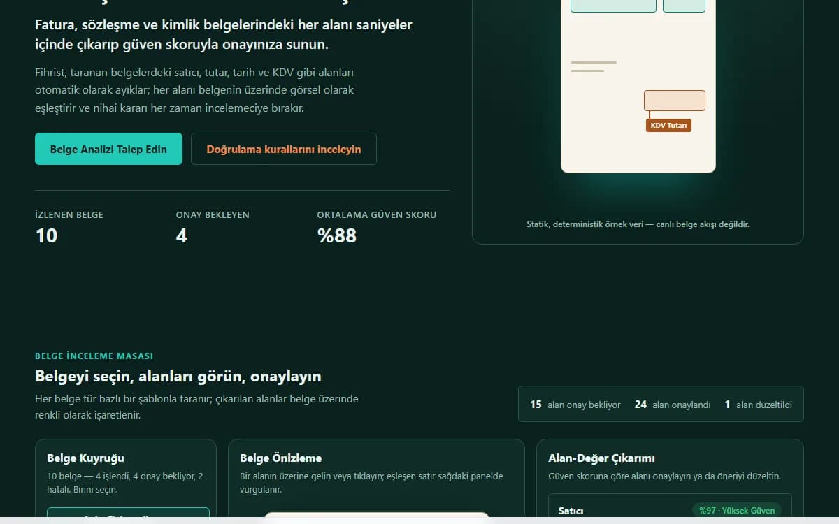 Doküman Analiz Masası — Fatura, Sözleşme ve Kimlik Alan Çıkarımı ekran görüntüsü