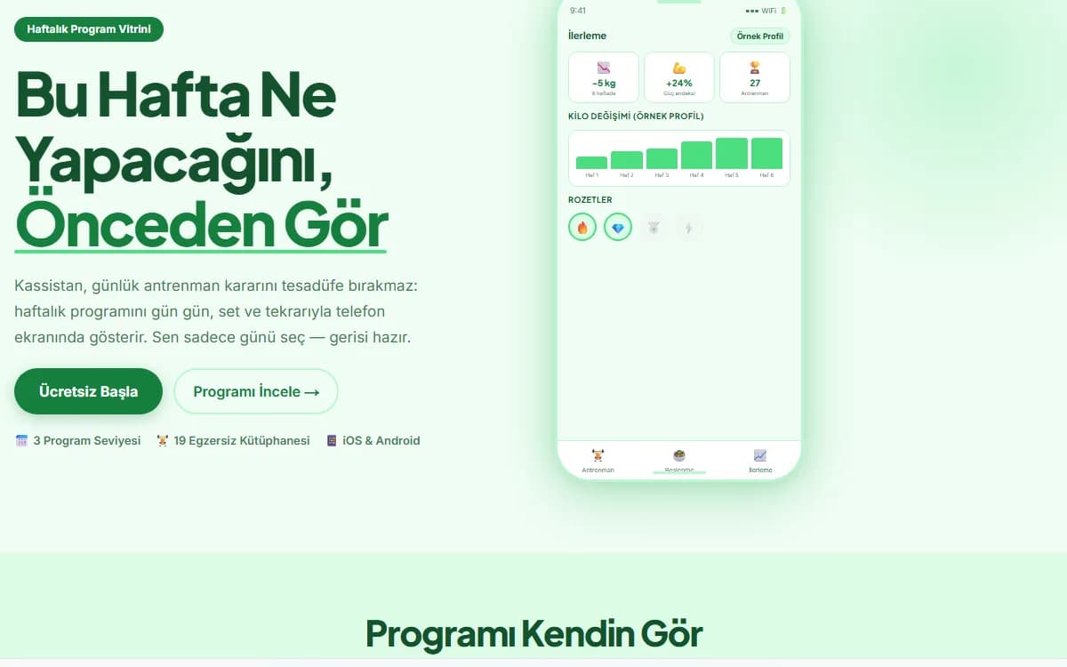 Fitness Uygulaması — Antrenman Takip Vitrini ekran görüntüsü