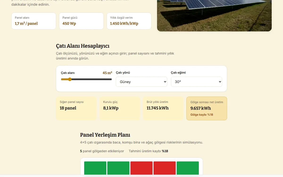 Güneş Enerjisi — Çatı Keşif ve Teklif Aracı ekran görüntüsü