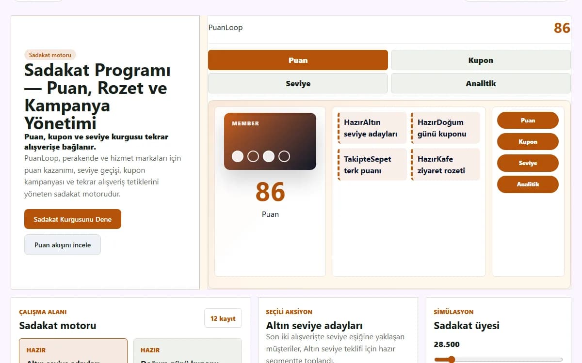 Sadakat Programı — Puan, Rozet ve Kampanya Yönetimi ekran görüntüsü