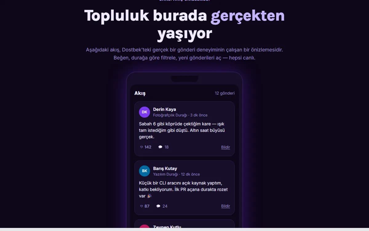 Sosyal Uygulama — Topluluk Platformu Vitrini ekran görüntüsü