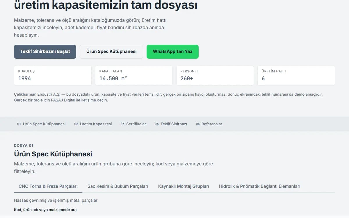 Üretim & Sanayi — Teknik Kapasite Dosyası ekran görüntüsü