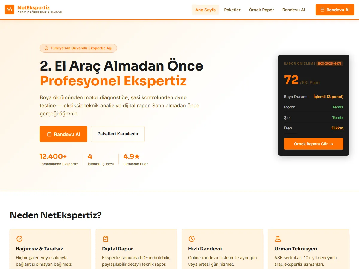 Araç Ekspertiz — Dijital Değerleme & Rapor ekran görüntüsü