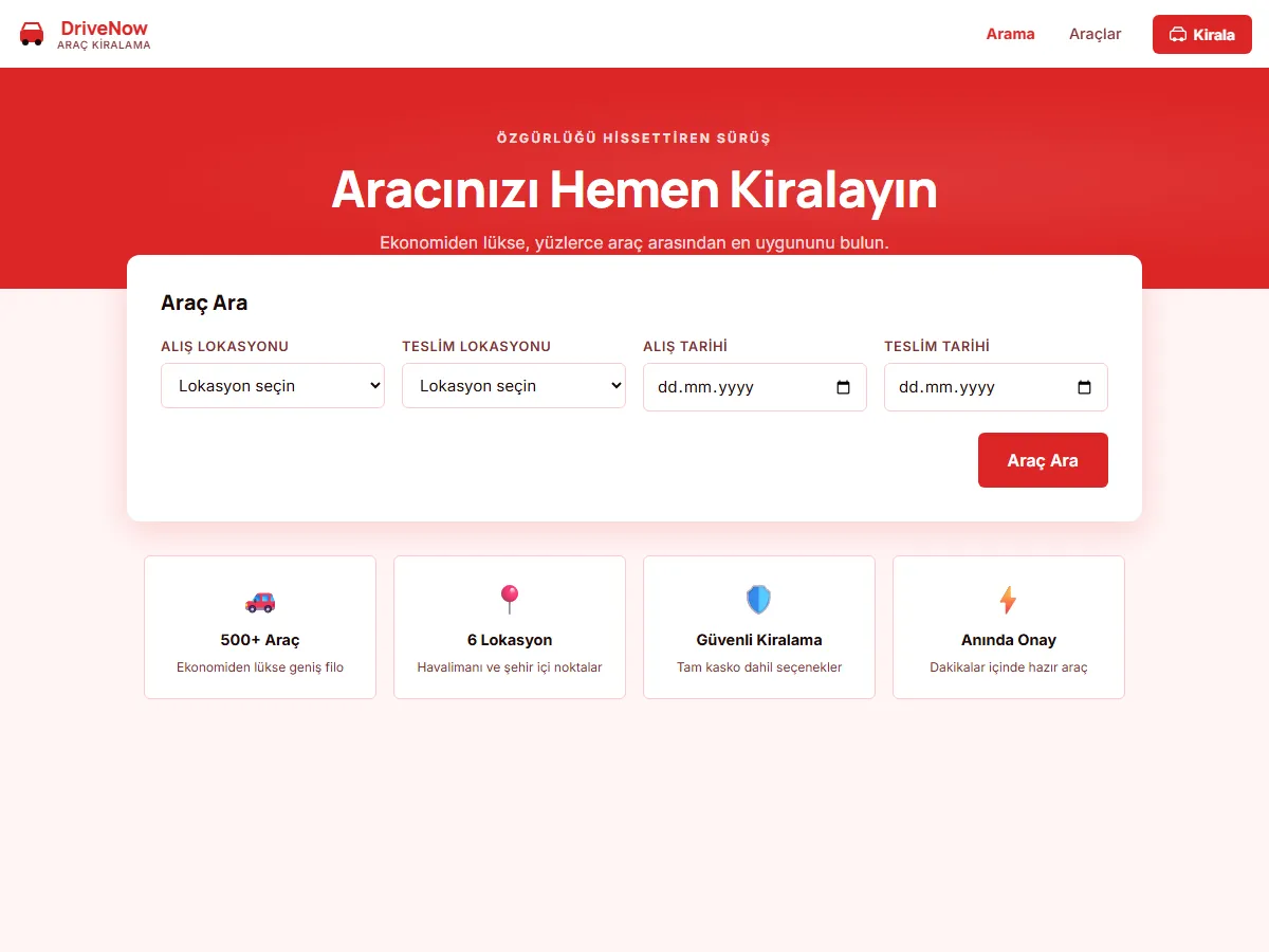 Araç Kiralama — Filo Arama ve Rezervasyon ekran görüntüsü
