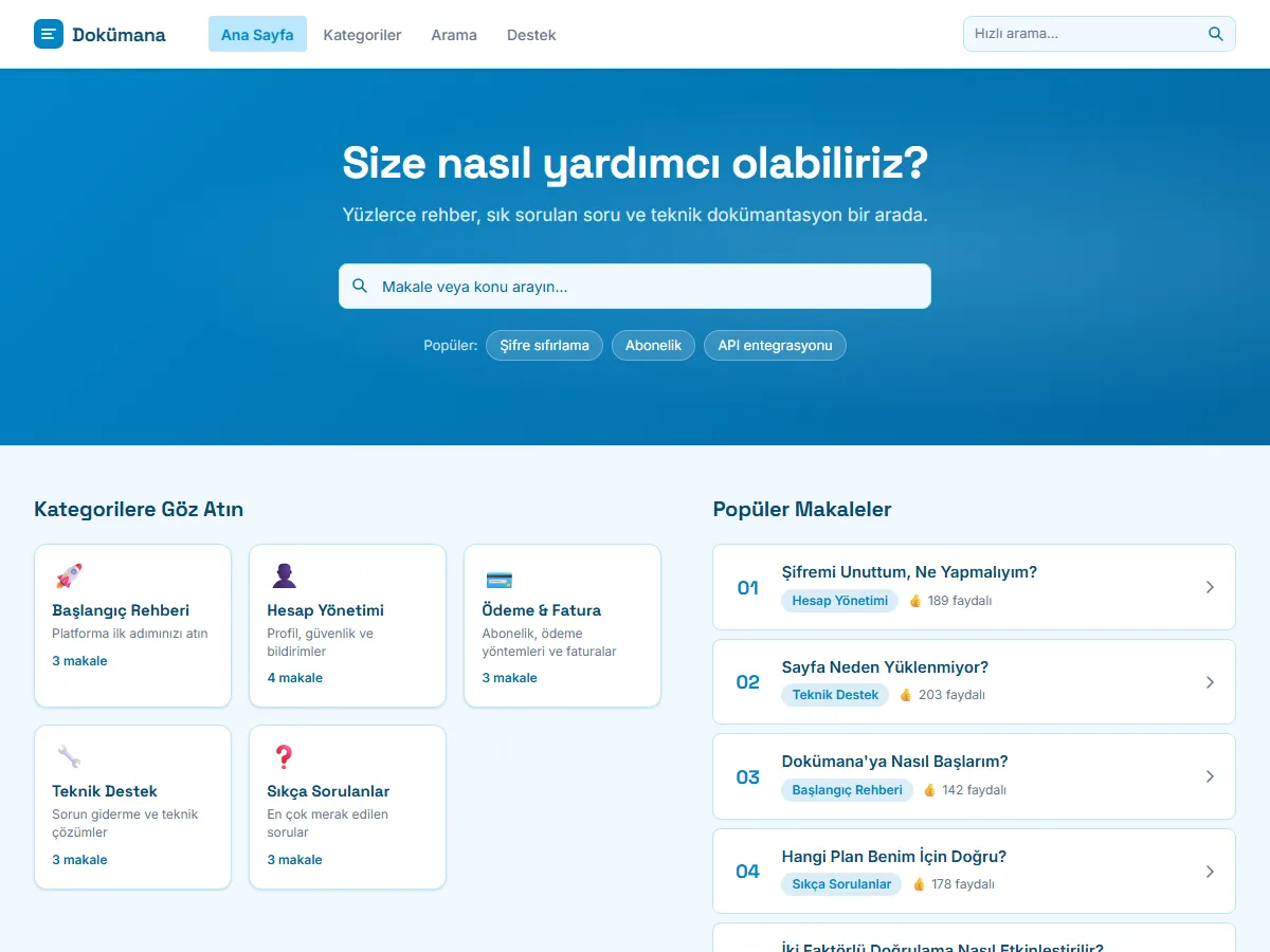 Bilgi Bankası — Yardım Merkezi & Dokümantasyon ekran görüntüsü