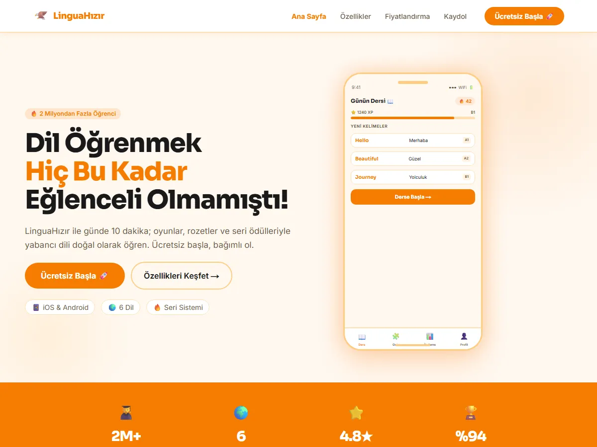 Dil Öğrenme Uygulaması — Eğitim Vitrini ekran görüntüsü