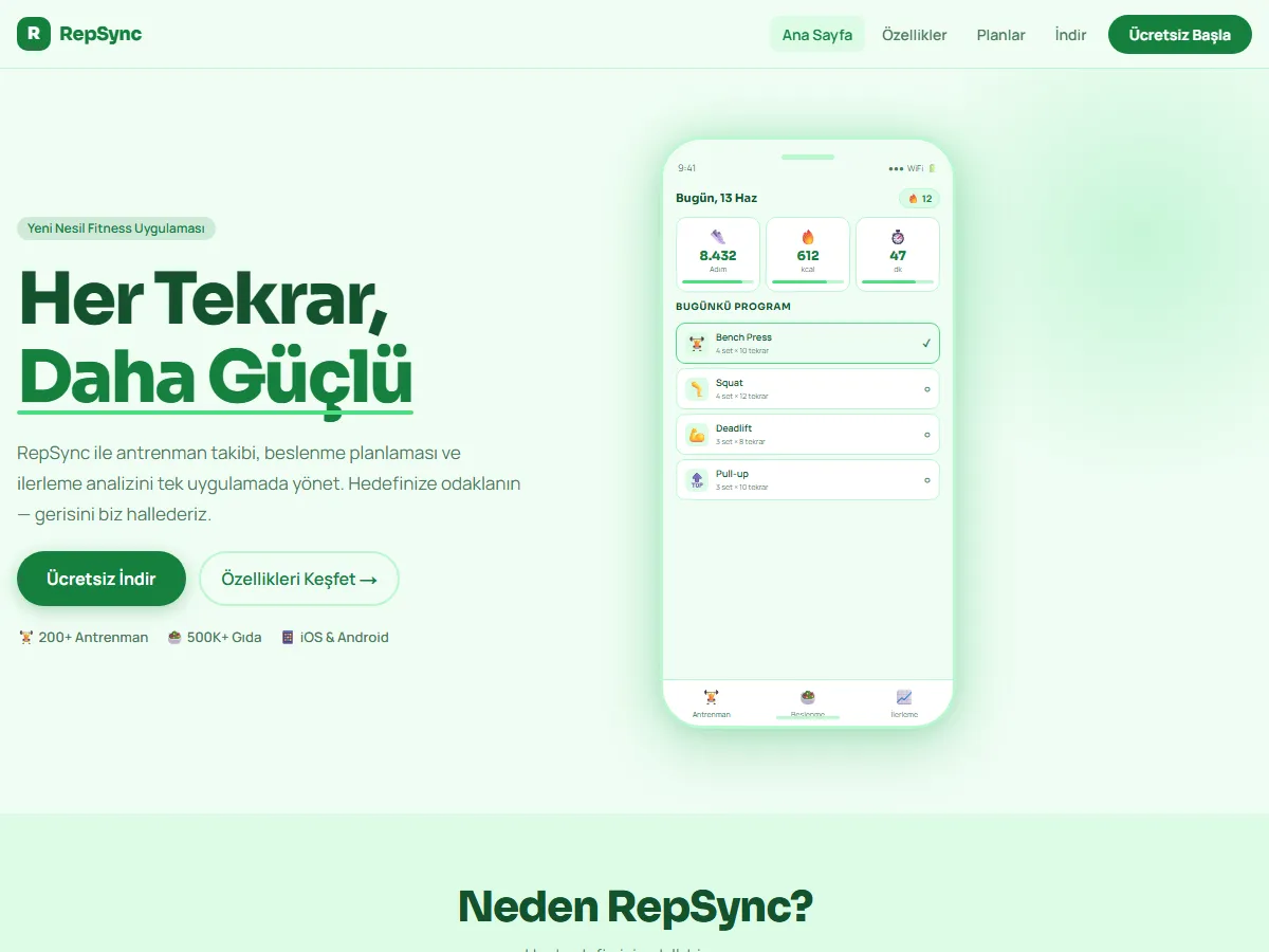 Fitness Uygulaması — Antrenman Takip Vitrini ekran görüntüsü
