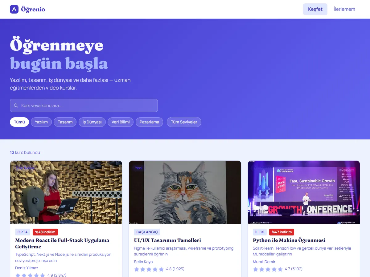 Online Kurs Platformu — Video Eğitim ekran görüntüsü
