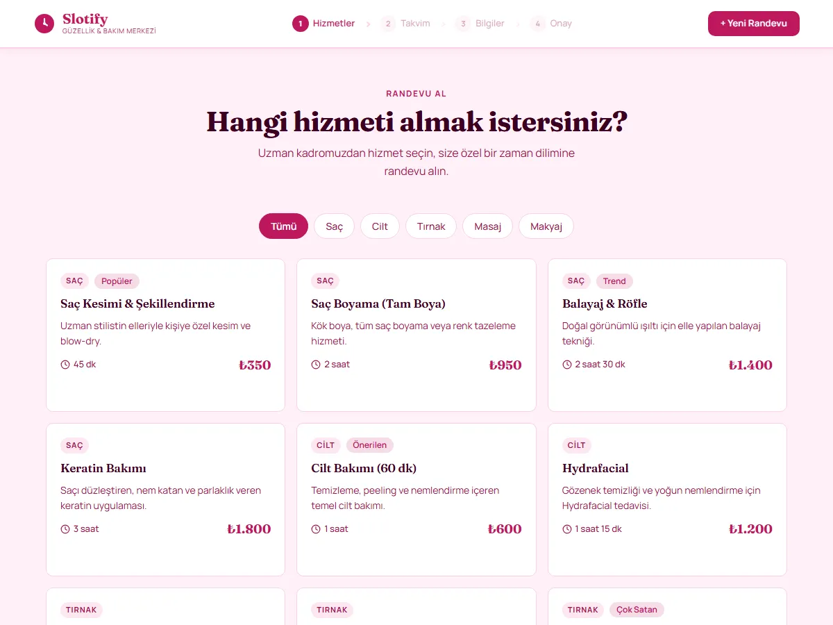 Randevu Sistemi — Hizmet Rezervasyonu ekran görüntüsü