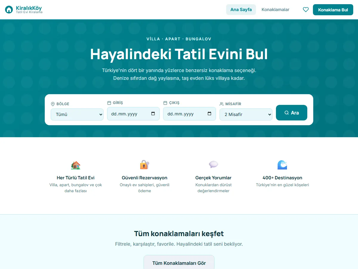 Tatil Kiralama — Villa & Apart Rezervasyon ekran görüntüsü