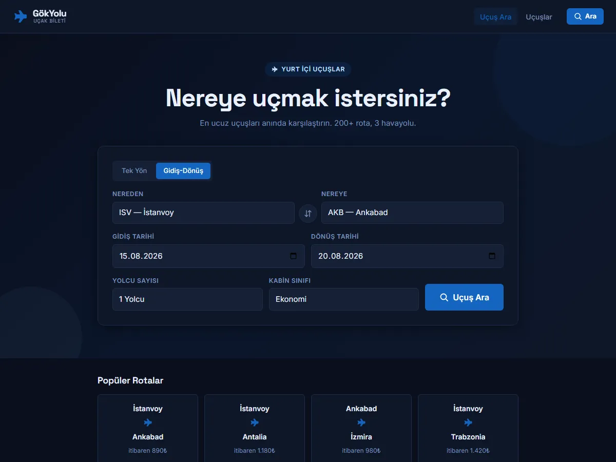 Uçak Bileti — Uçuş Arama & Rezervasyon ekran görüntüsü