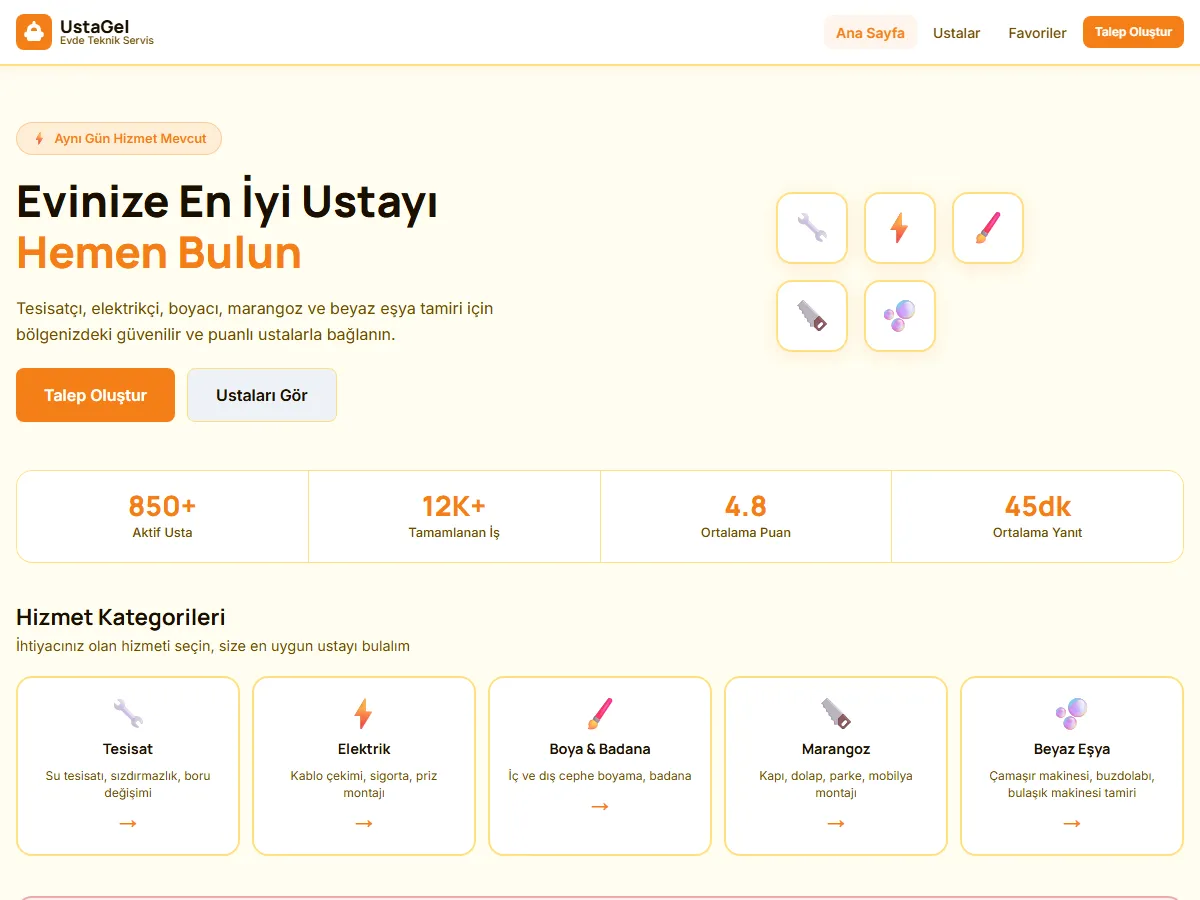 Usta & Tamir — Evde Teknik Servis ekran görüntüsü