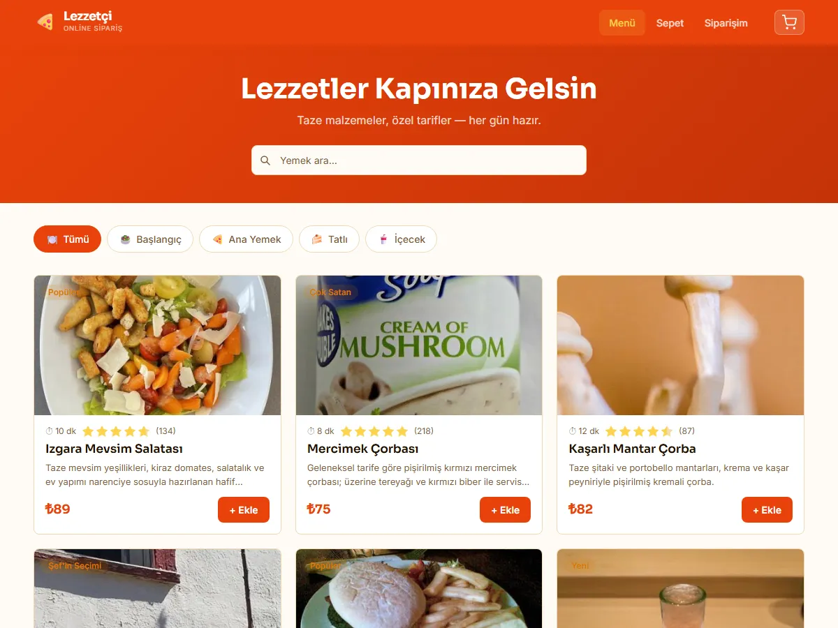 Yemek Sipariş — Online Restoran Platformu ekran görüntüsü